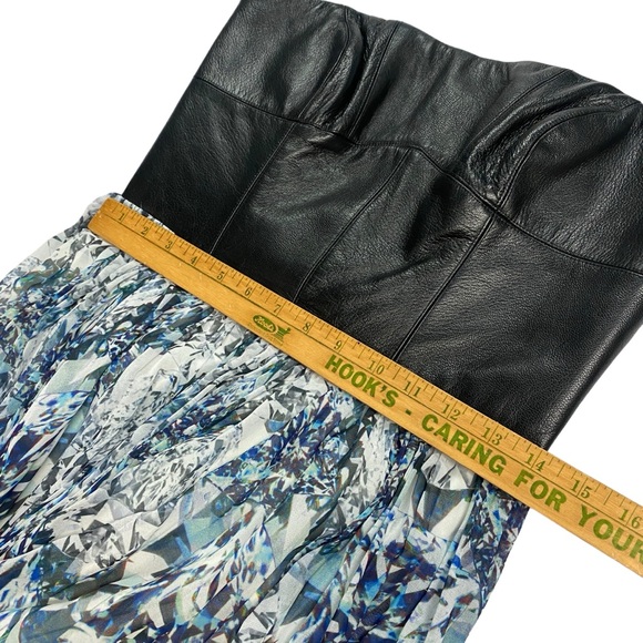 Sachin + Babi Leather & Blue Printed Pleated Accents Strapless Maxi Long Dress - Picture 7 of 14